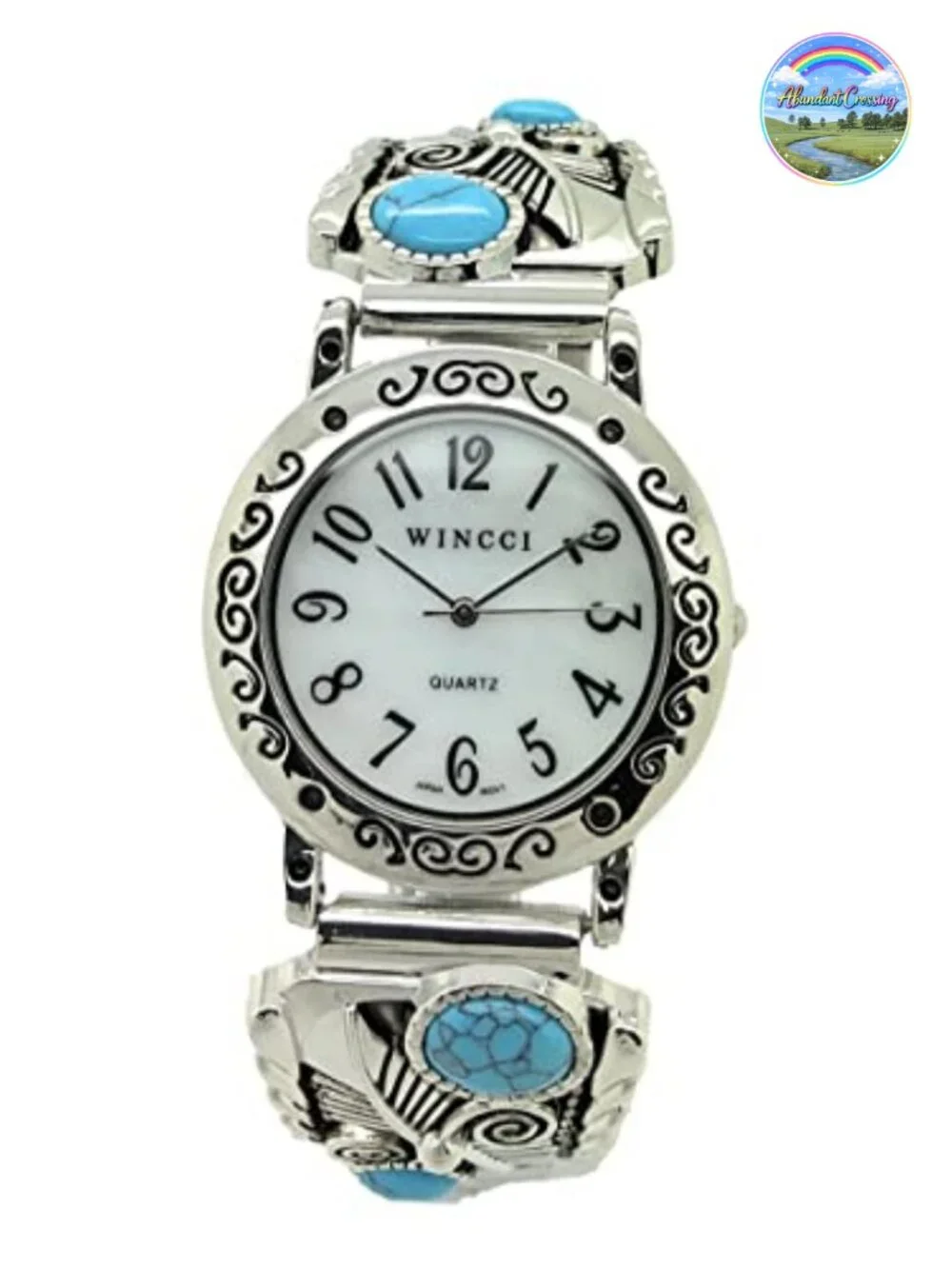 35mm Turquoise Western Stretch Elastic Band Watch with Stones